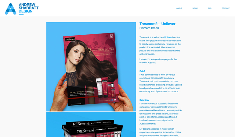 Andrew Sharratt Design website revamp - Tresemme work